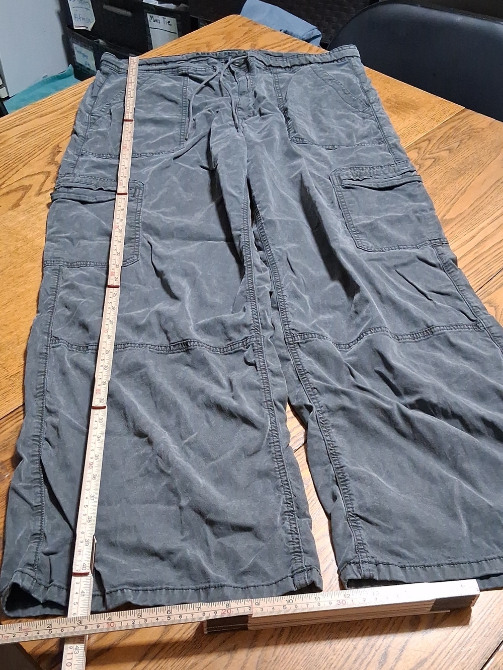AMERICAN EAGLE Pants Womens 18 GREY GRAY Baggy WIDE Legs Used STRETCH Cargo?
